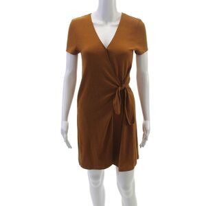 Madewell Womens Wrap Dress Brown V Neck Short Sleeve Tie Size XS